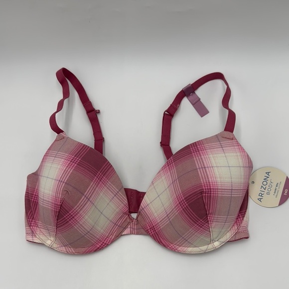 NWT ARIZONA Pop Plaid Rose T-Shirt Bra Size 34D - Picture 1 of 8